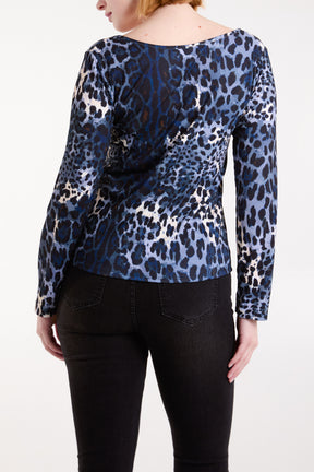 Scoop Neck Leopard Print Ribbed Top