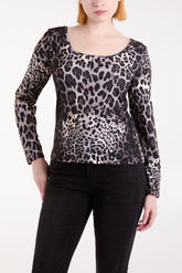 Scoop Neck Leopard Print Ribbed Top