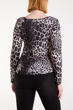 Scoop Neck Leopard Print Ribbed Top