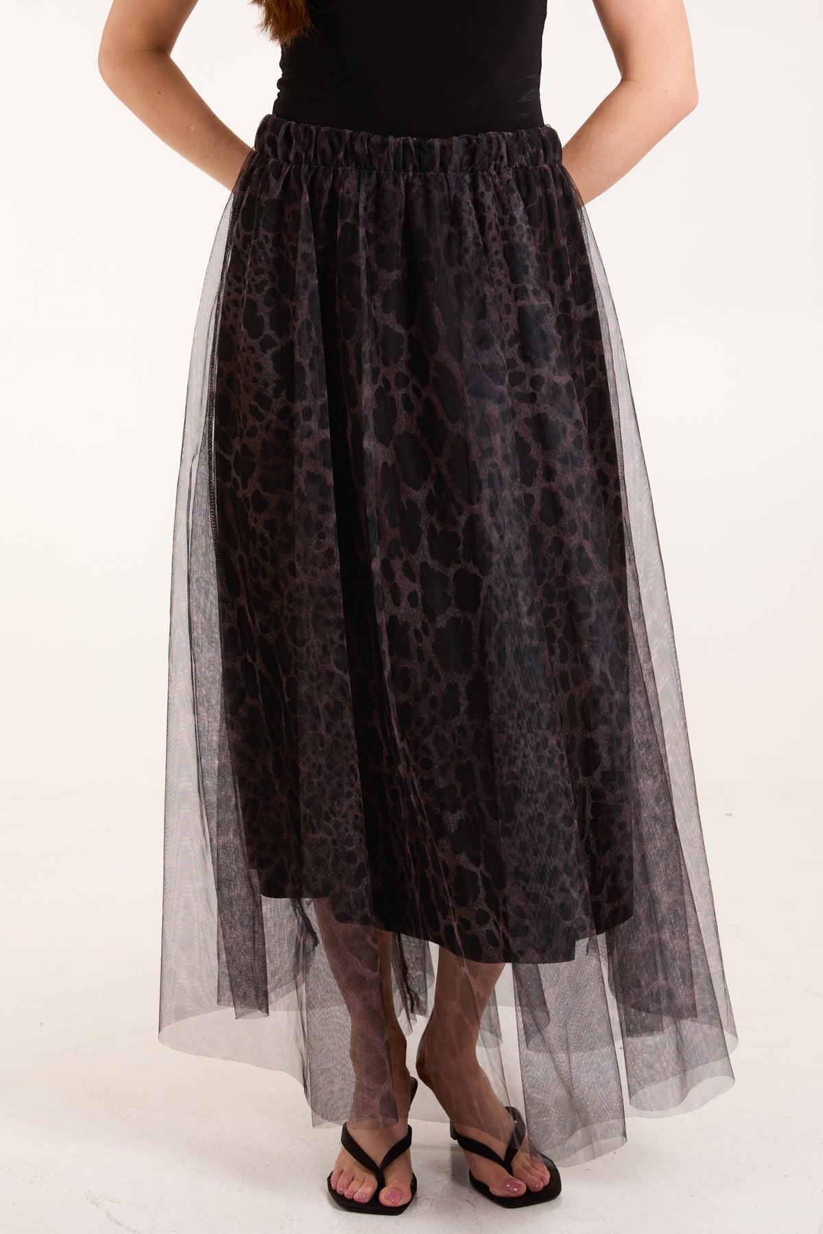 Leopard Print Mesh Maxi Skirt