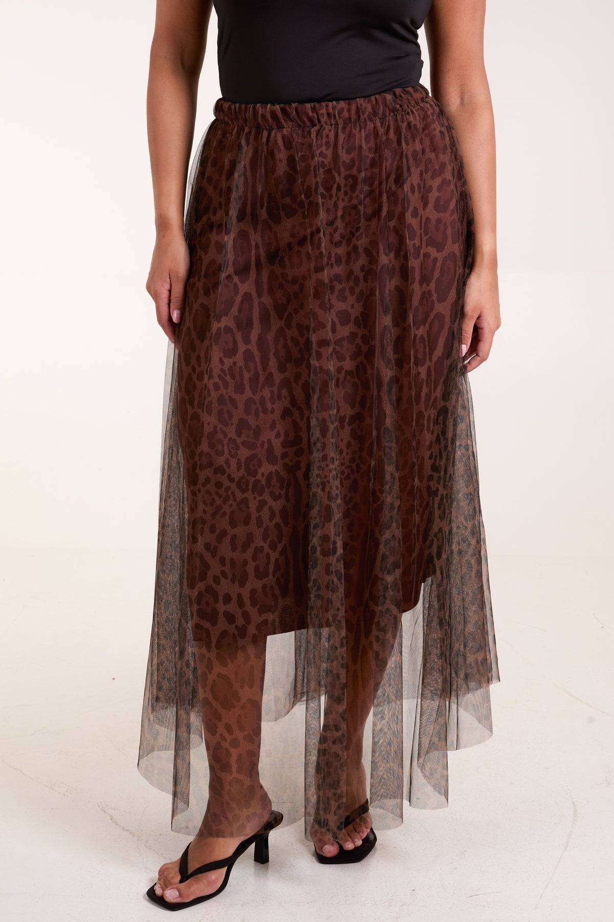 Leopard Print Mesh Maxi Skirt