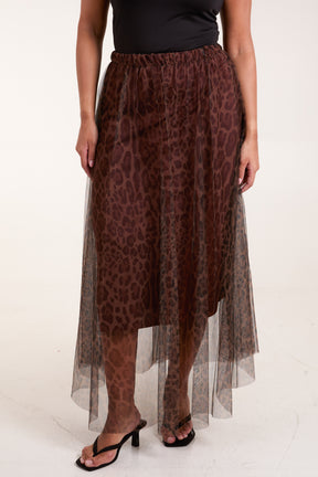 Leopard Print Mesh Maxi Skirt