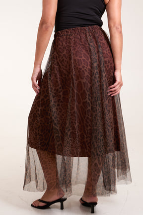 Leopard Print Mesh Maxi Skirt