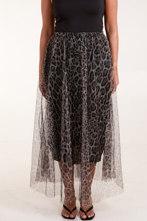 Leopard Print Mesh Maxi Skirt