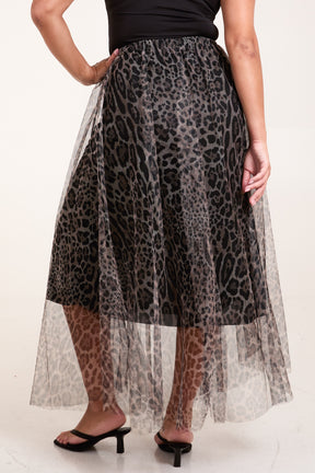 Leopard Print Mesh Maxi Skirt