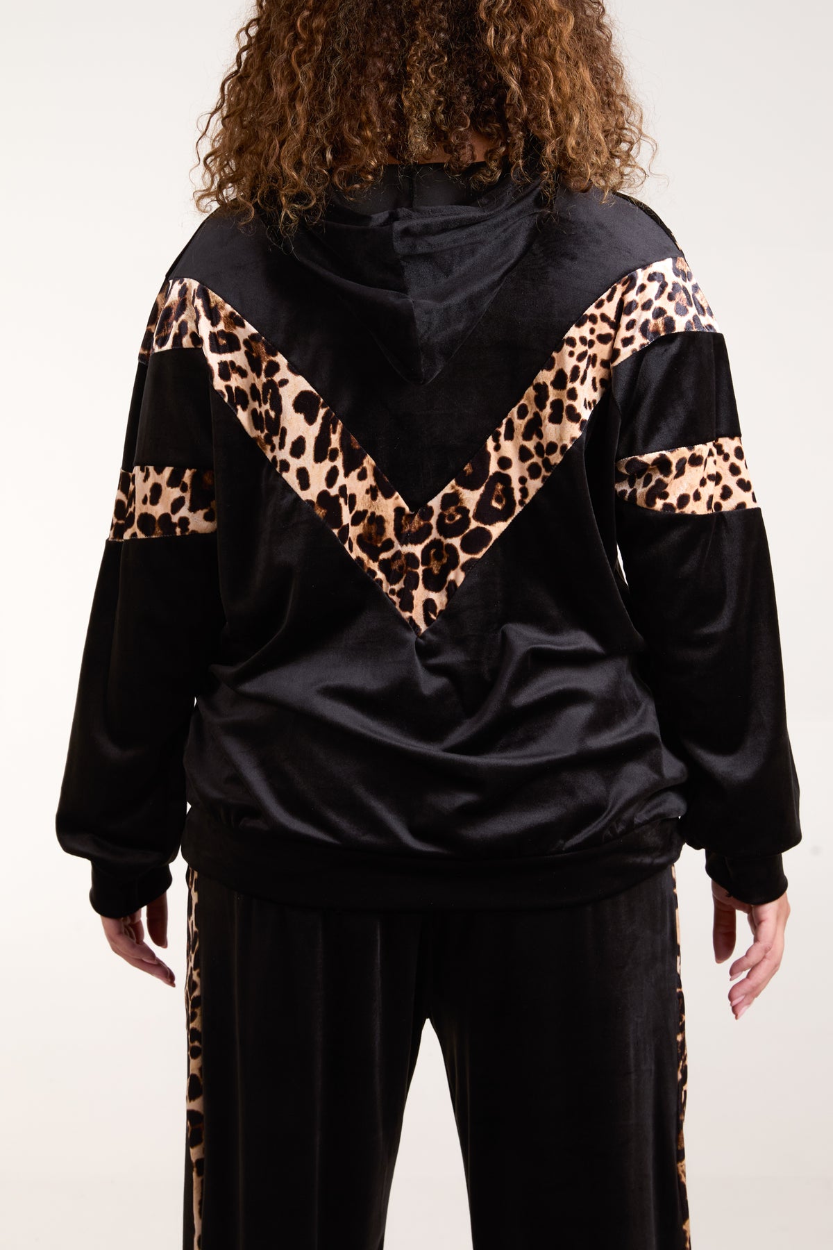 Velour Leopard Detail Hooded Sweatshirt