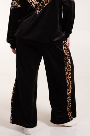 Leopard Side Detail Velour Trousers