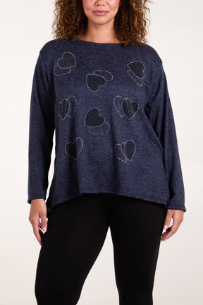 Diamante Heart Long Sleeve Knitted Top