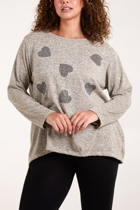 Diamante Heart Long Sleeve Knitted Top