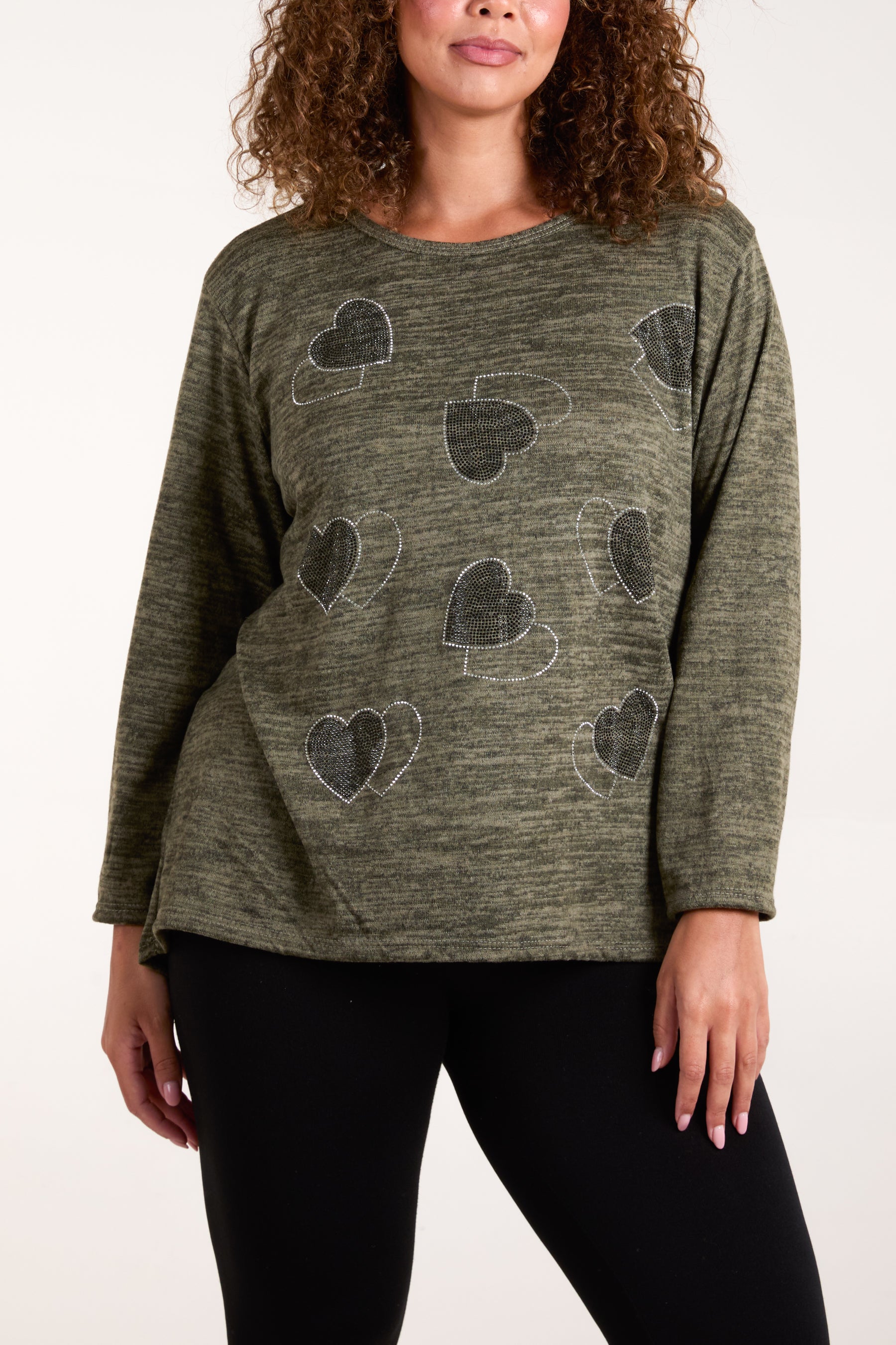 Diamante Heart Long Sleeve Knitted Top