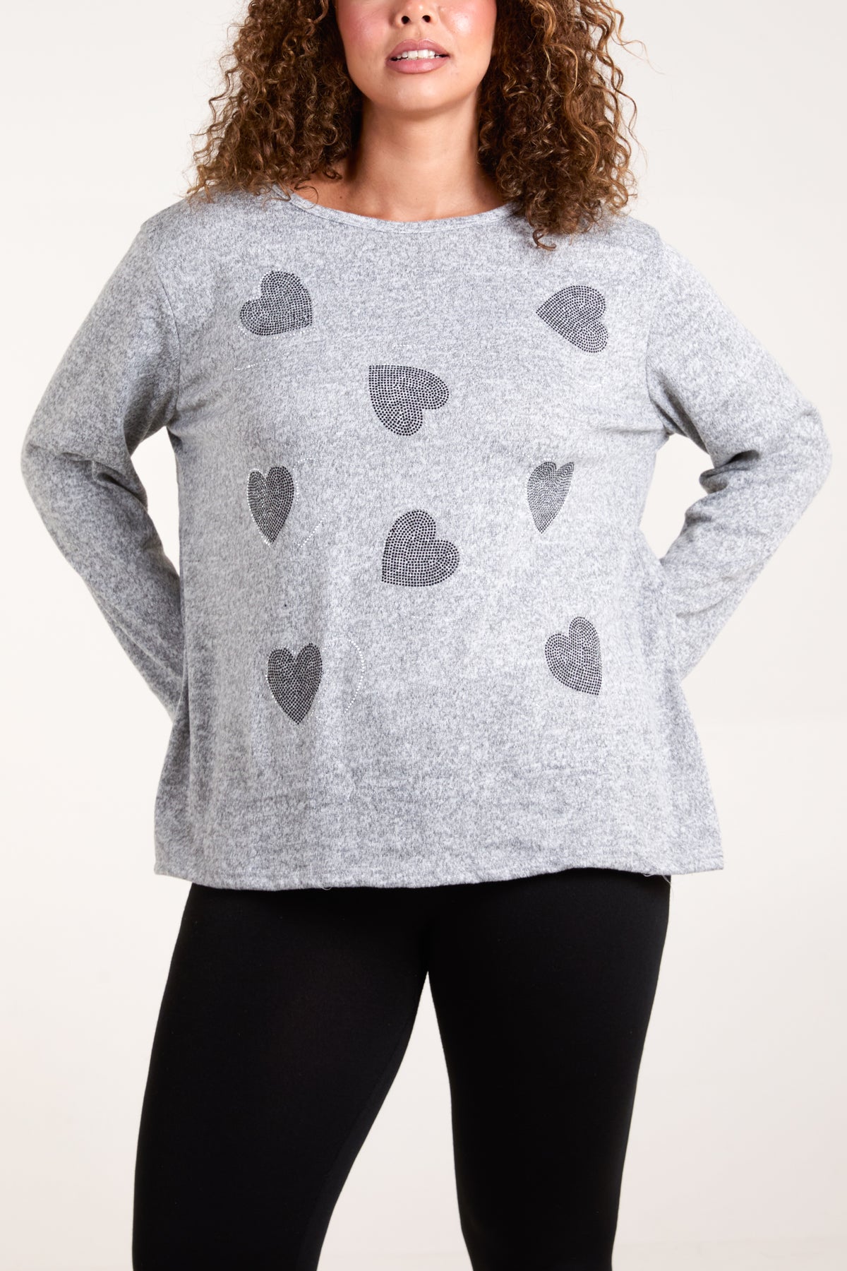 Diamante Heart Long Sleeve Knitted Top