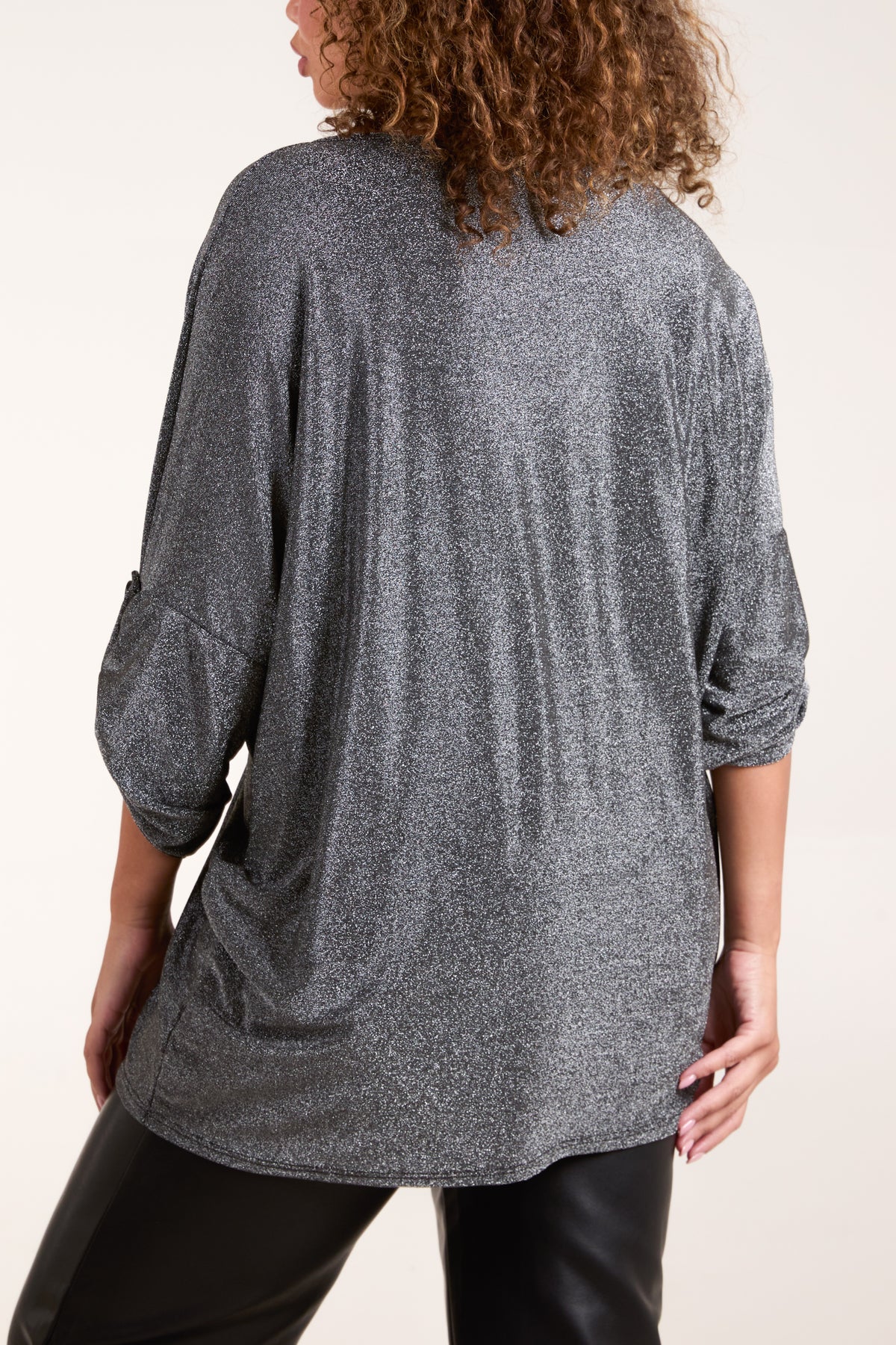 Twisted Front 3/4 Sleeve Shimmer Top