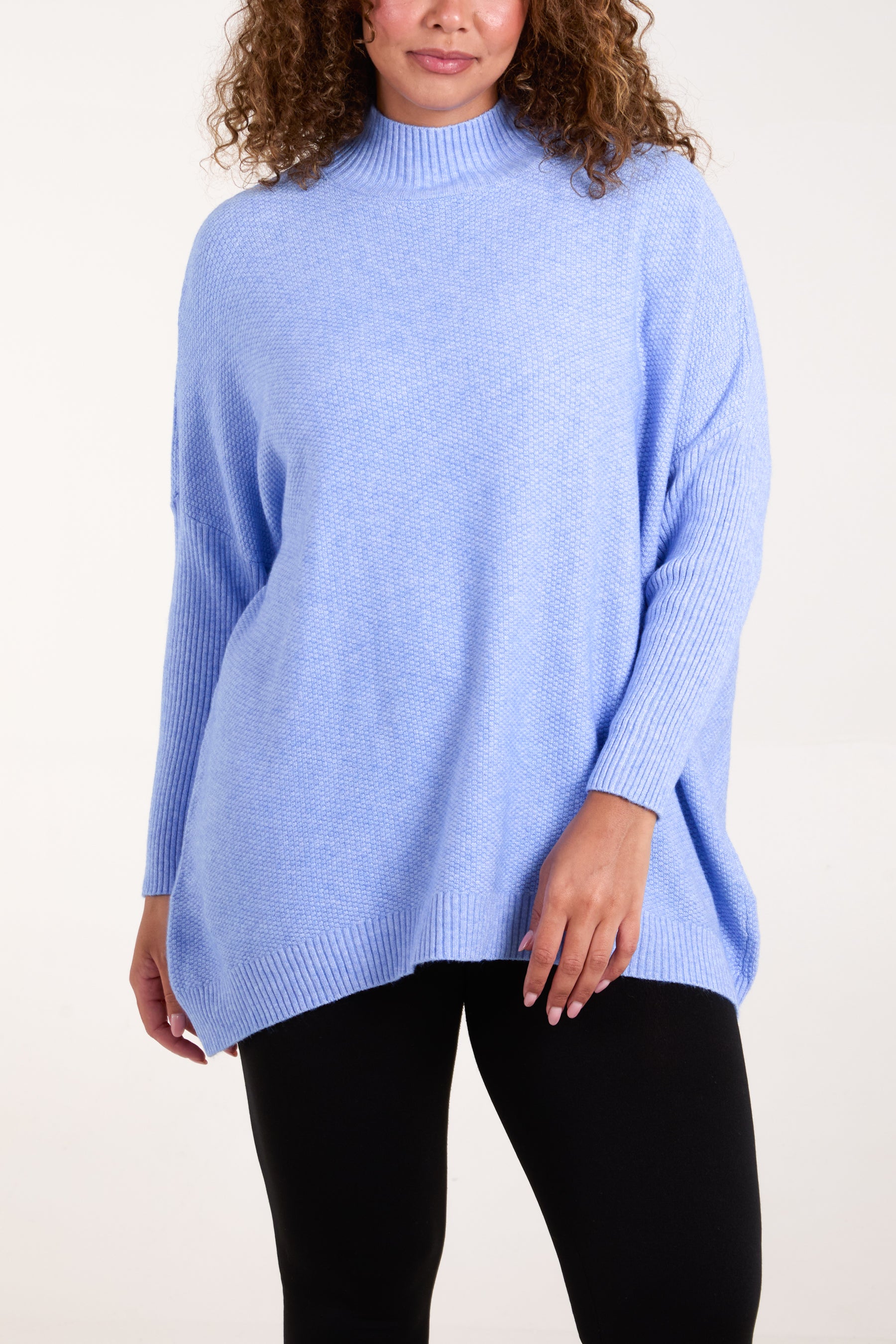 High Neck Batwing Texture Jumper