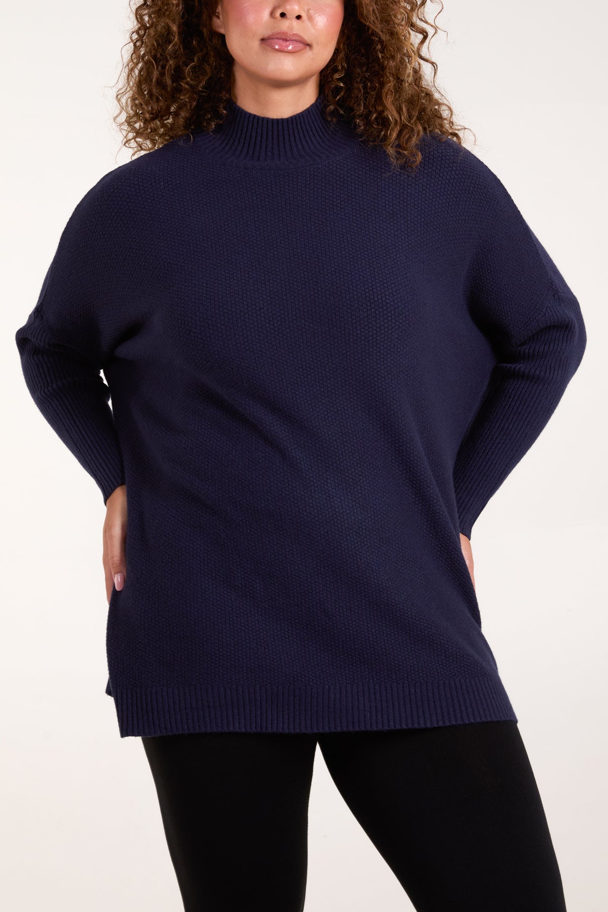 High Neck Batwing Texture Jumper