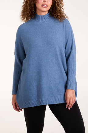 High Neck Batwing Texture Jumper