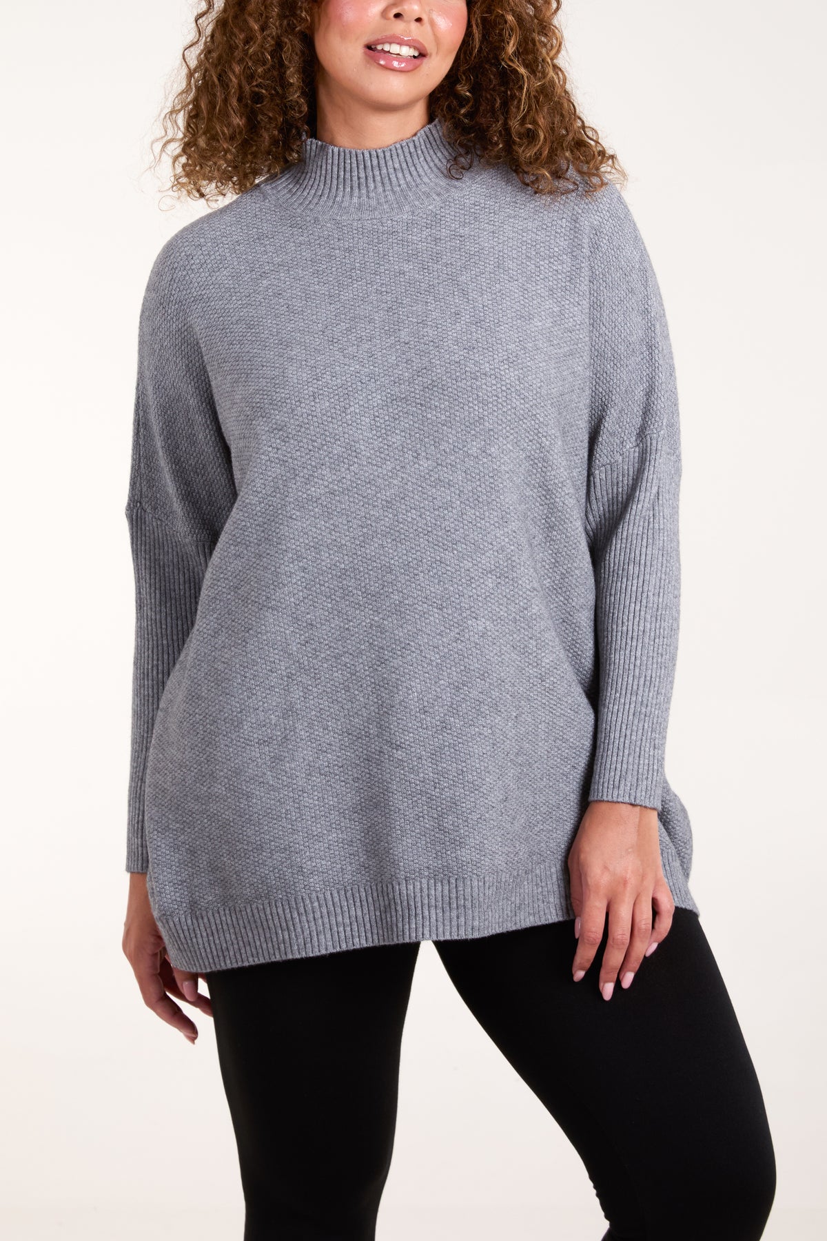 High Neck Batwing Texture Jumper