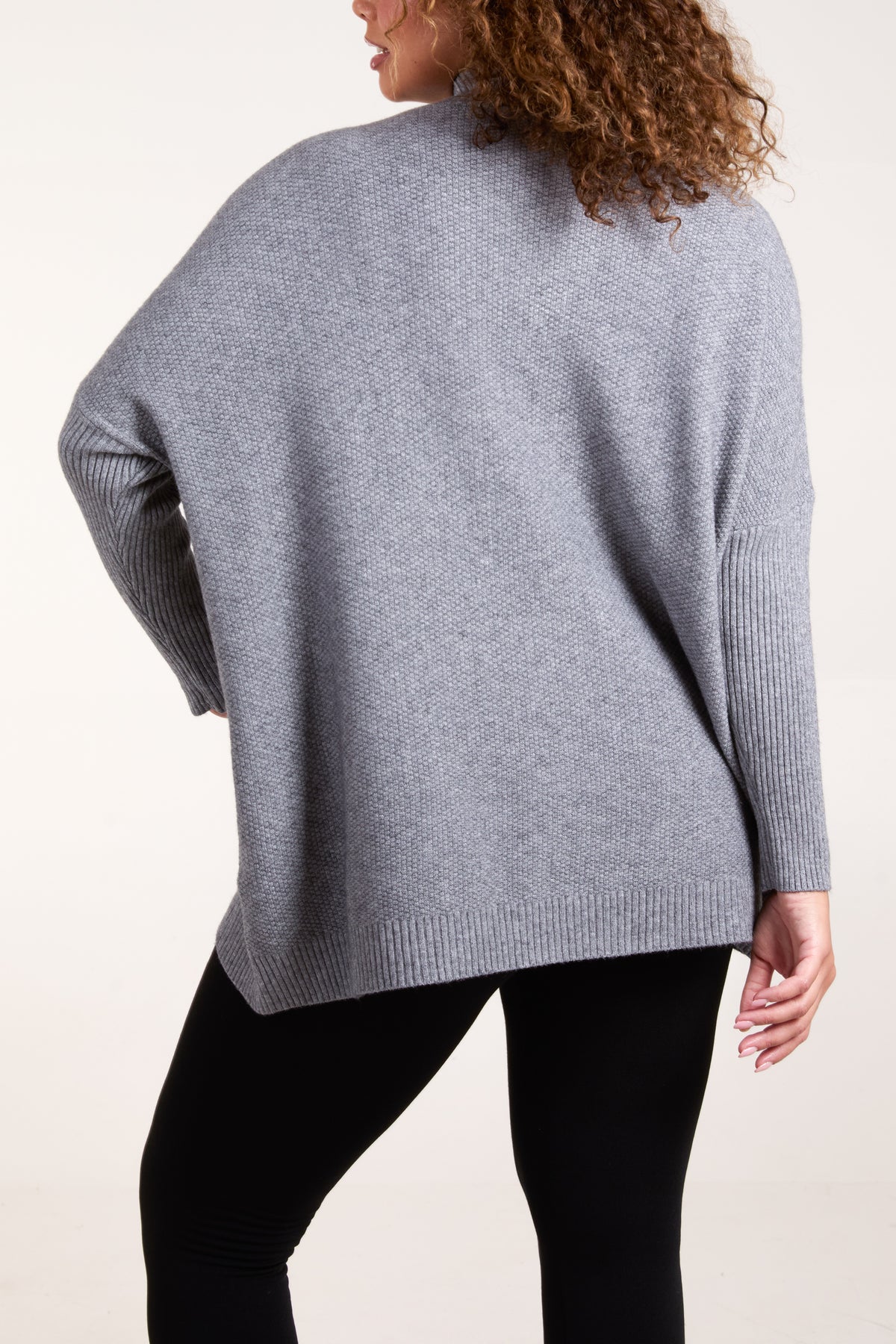 High Neck Batwing Texture Jumper