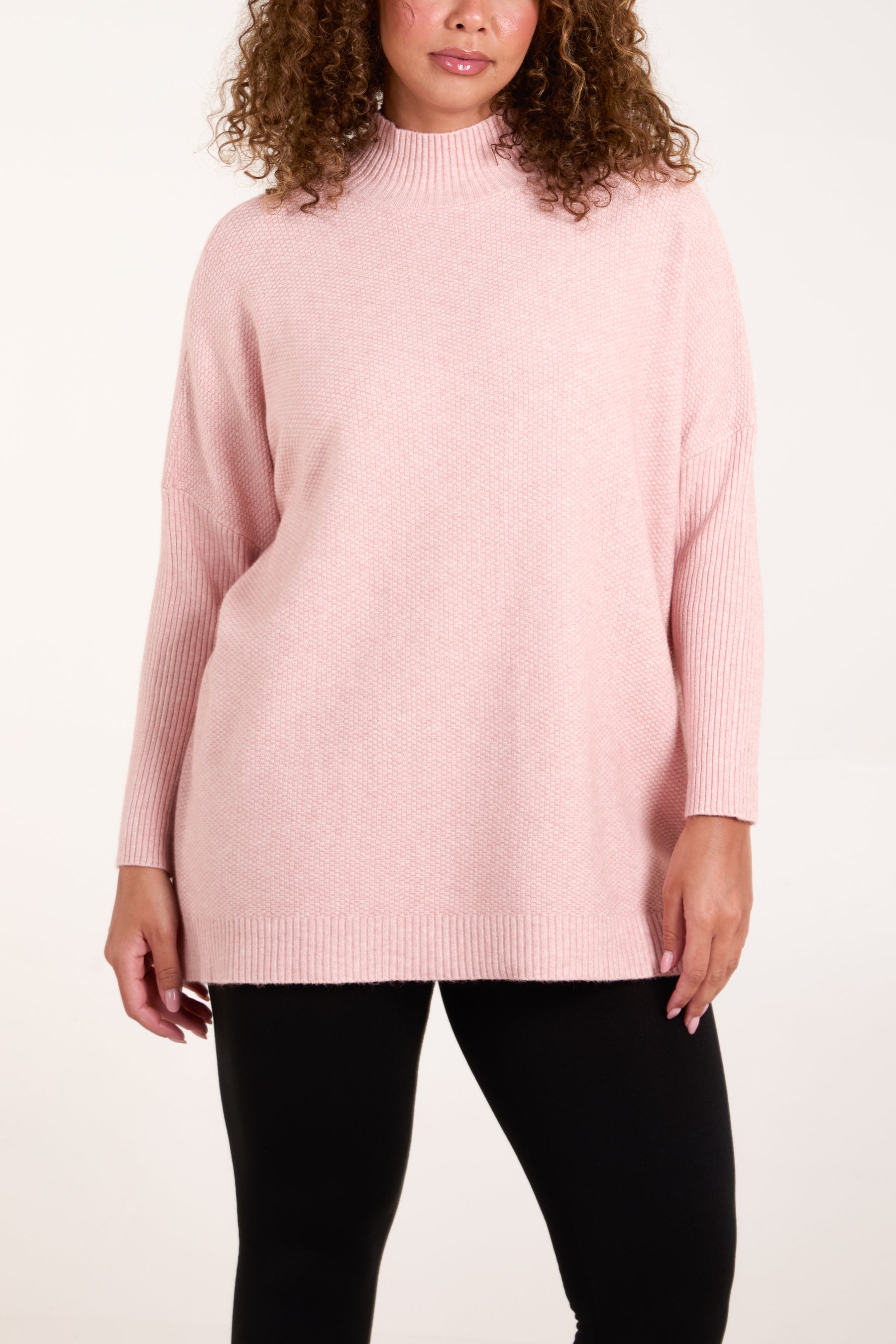 High Neck Batwing Texture Jumper