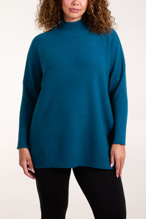 High Neck Batwing Texture Jumper