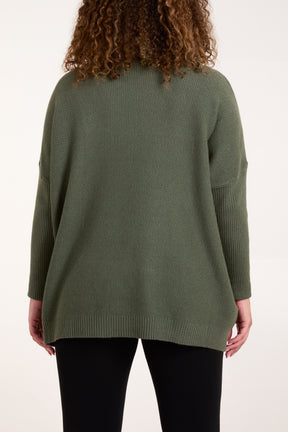 High Neck Batwing Texture Jumper