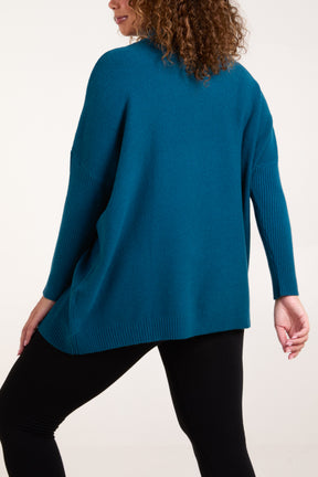 High Neck Batwing Texture Jumper