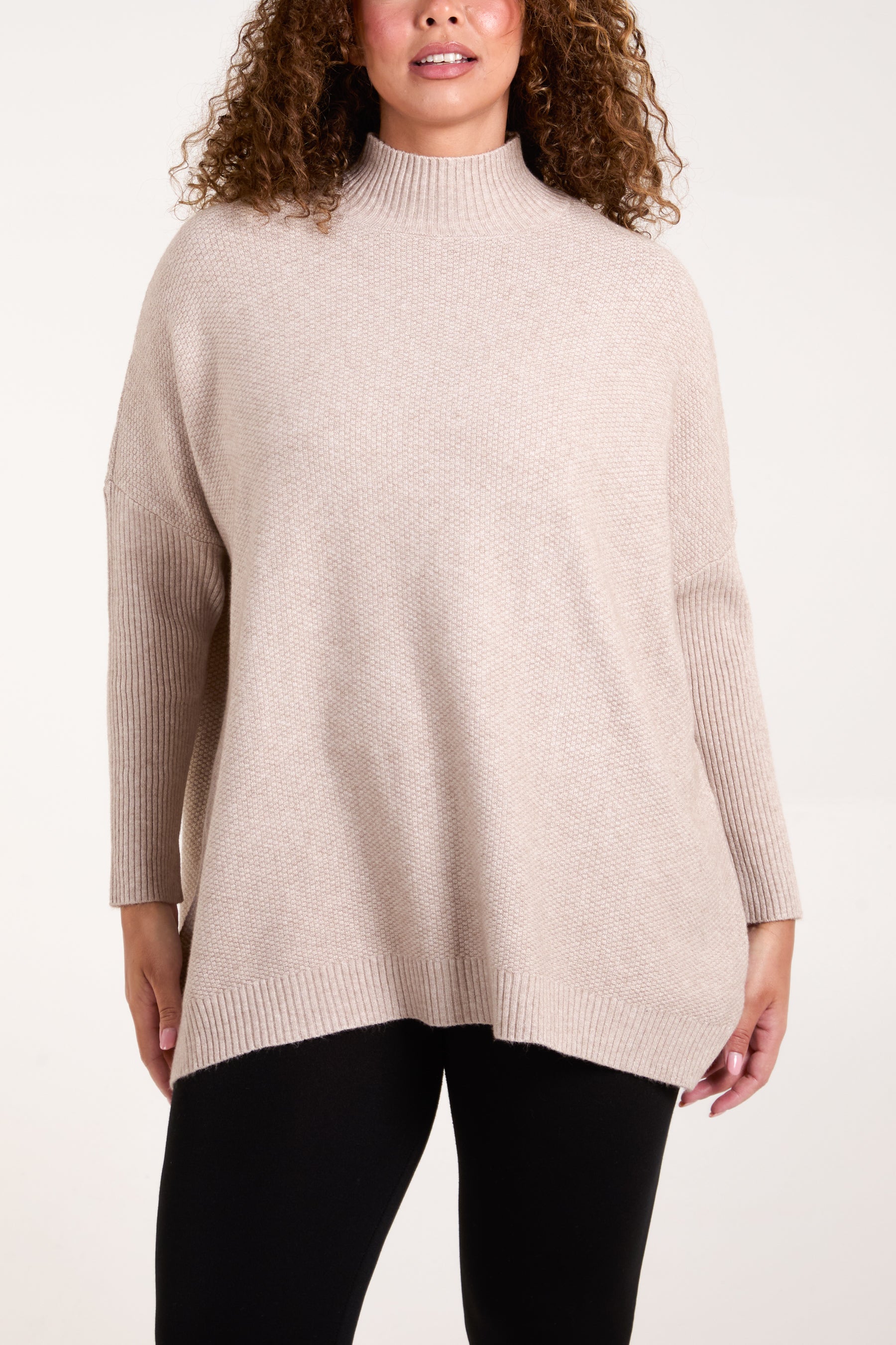 High Neck Batwing Texture Jumper