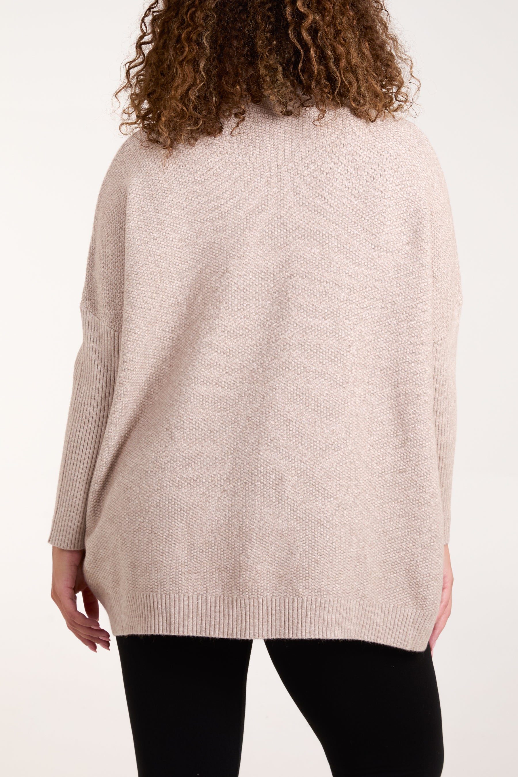 High Neck Batwing Texture Jumper