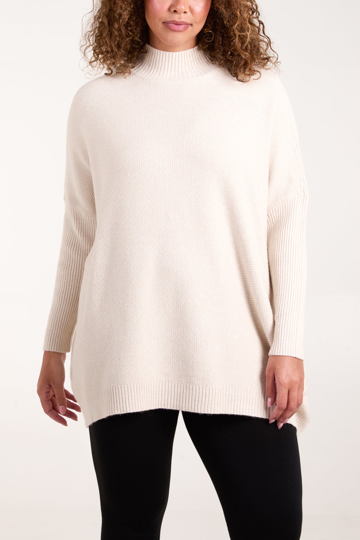 High Neck Batwing Texture Jumper