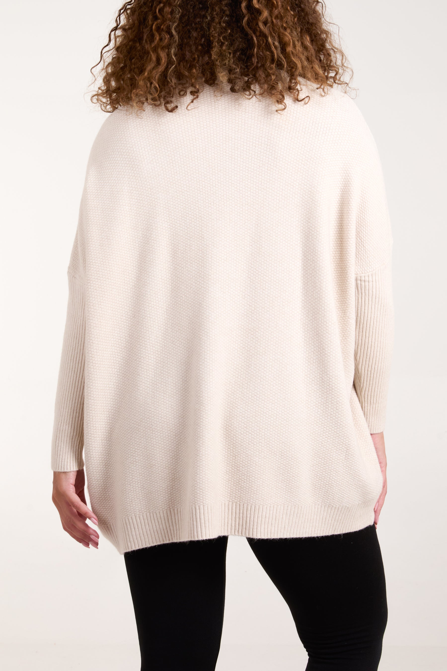 High Neck Batwing Texture Jumper