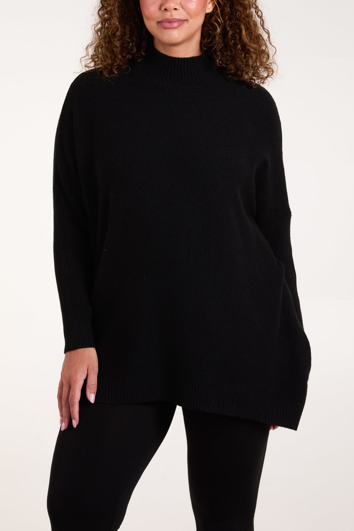 High Neck Batwing Texture Jumper