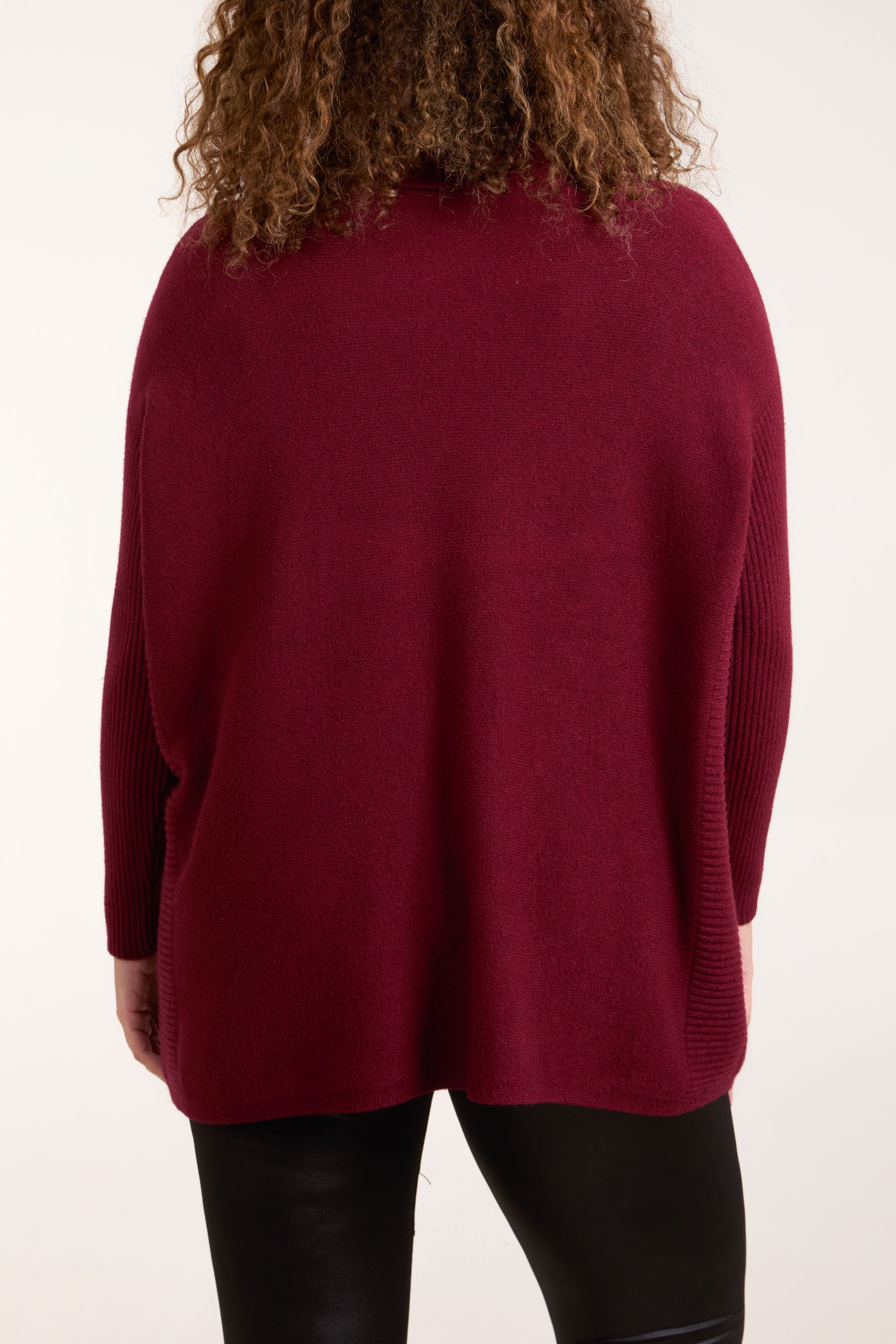 Roll Neck Pockets Ribbed Detail Jumper