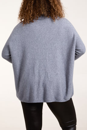 Roll Neck Pockets Ribbed Detail Jumper