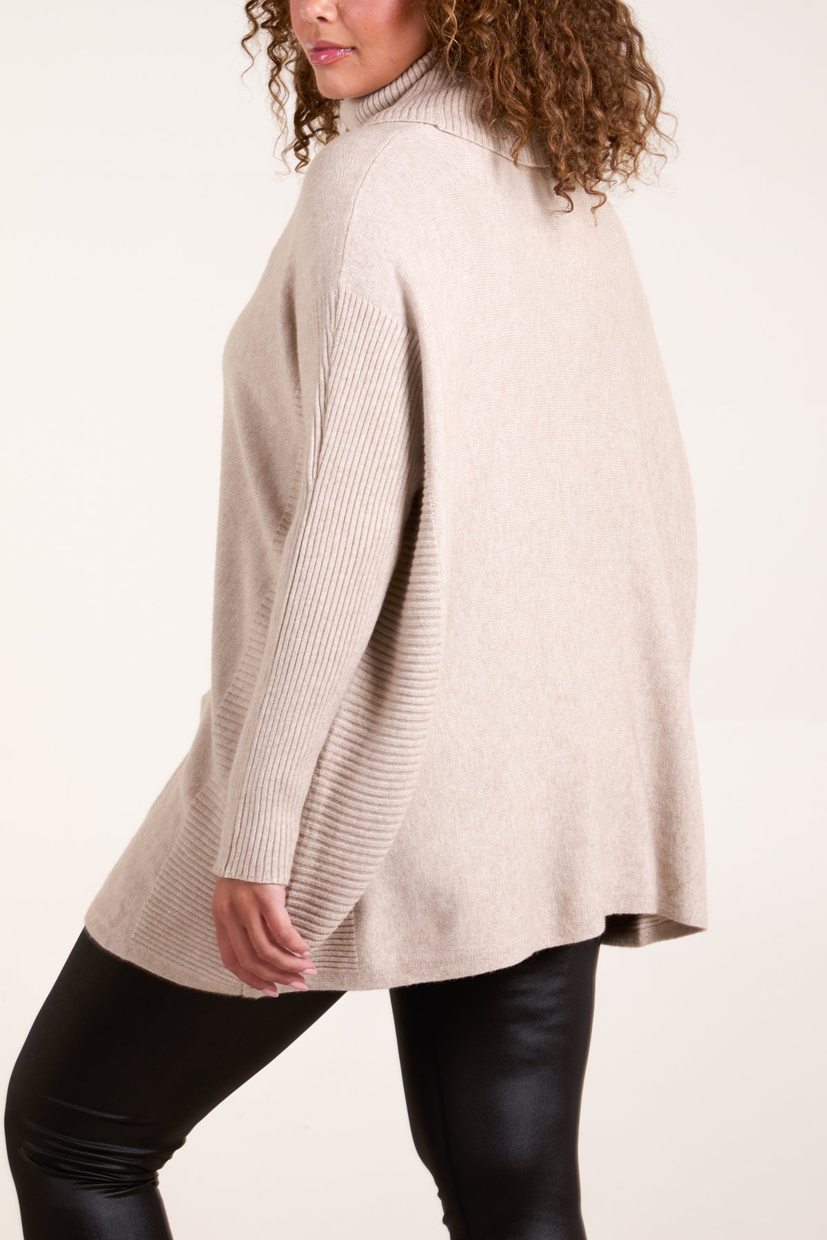 Roll Neck Pockets Ribbed Detail Jumper