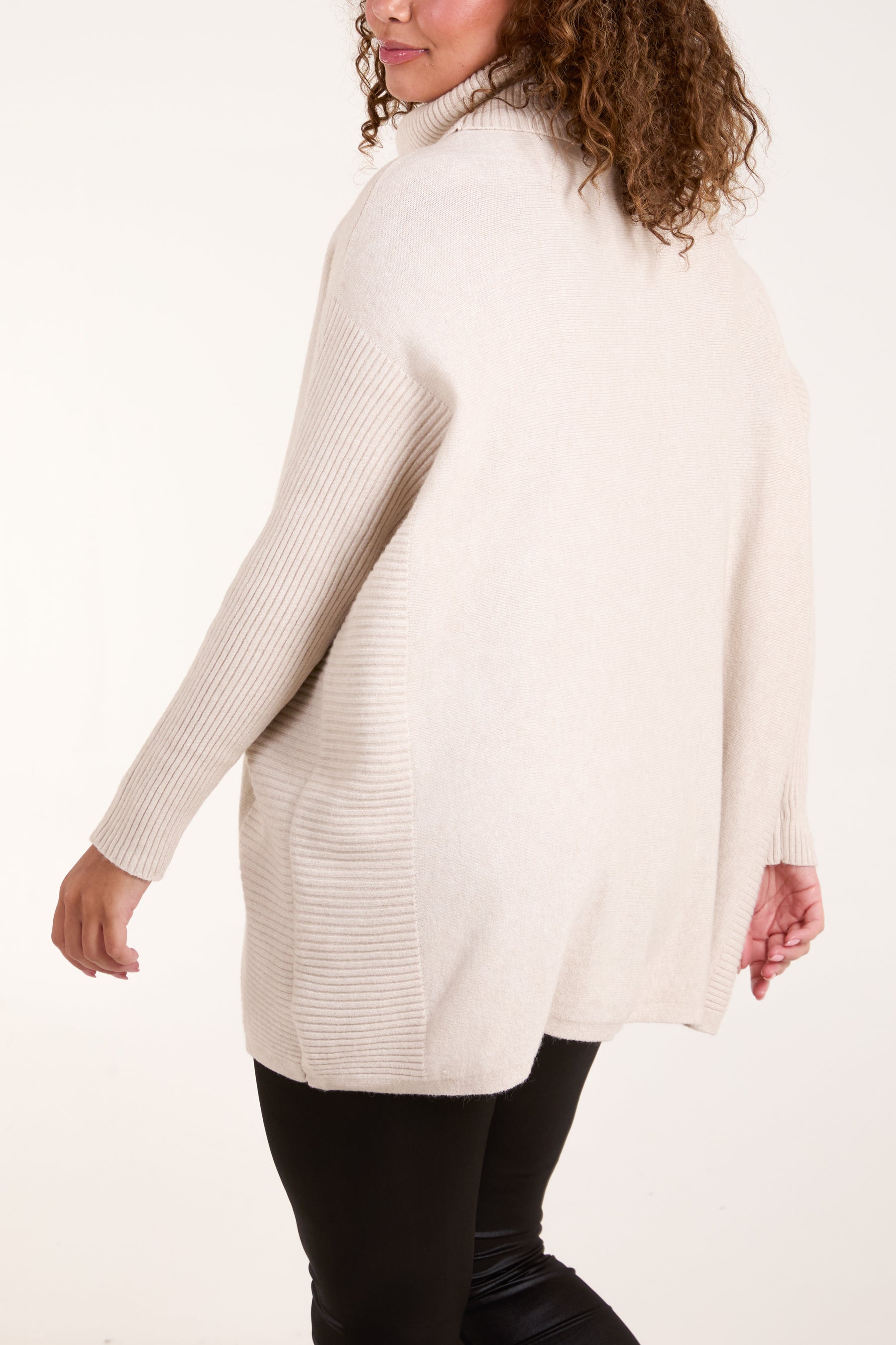 Roll Neck Pockets Ribbed Detail Jumper