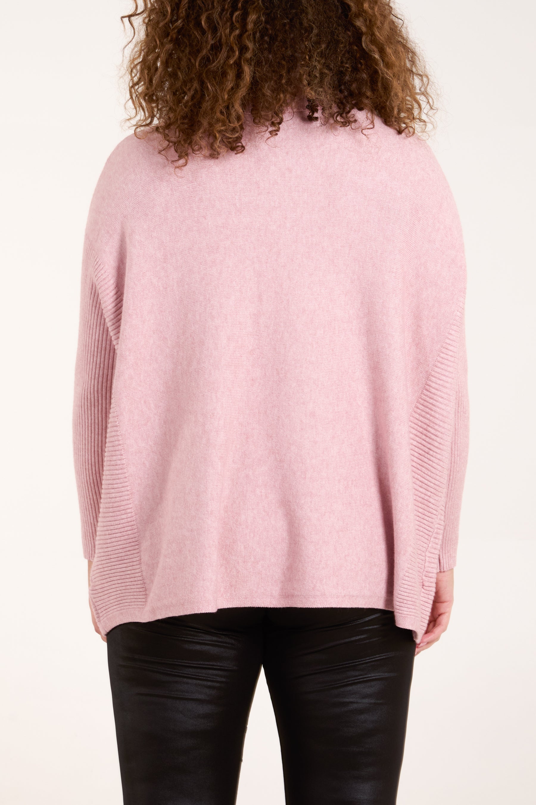 Roll Neck Pockets Ribbed Detail Jumper