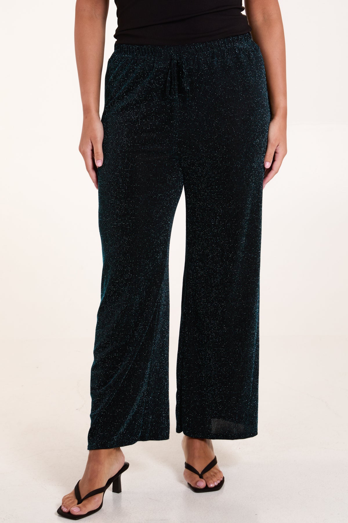 Shimmer Drawstring Wide Leg Trousers