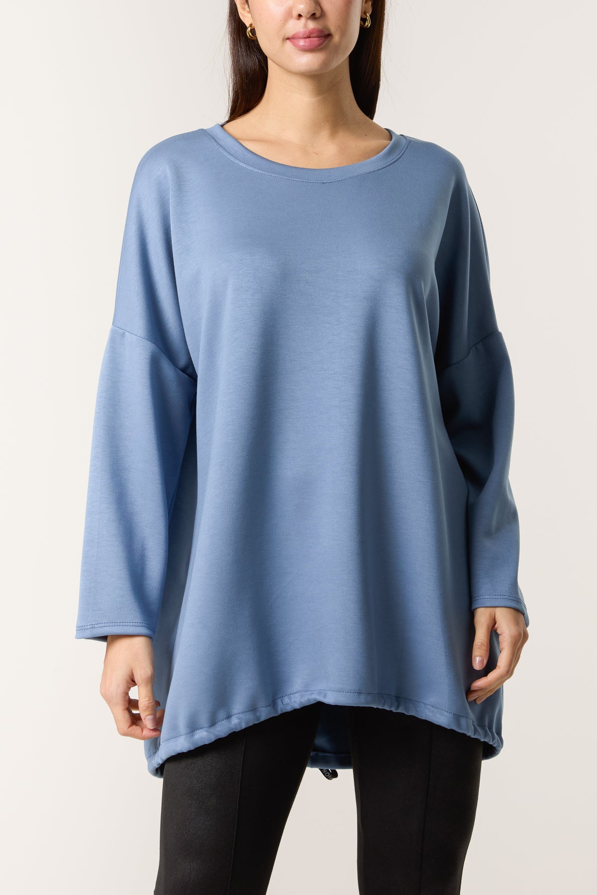 Round Neck Roll Sleeve Sweatshirt