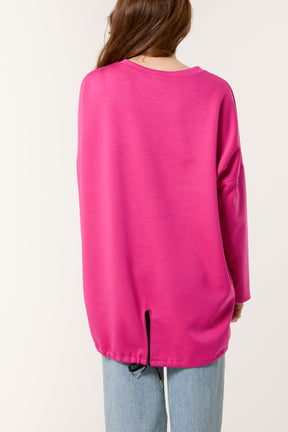 Round Neck Roll Sleeve Sweatshirt