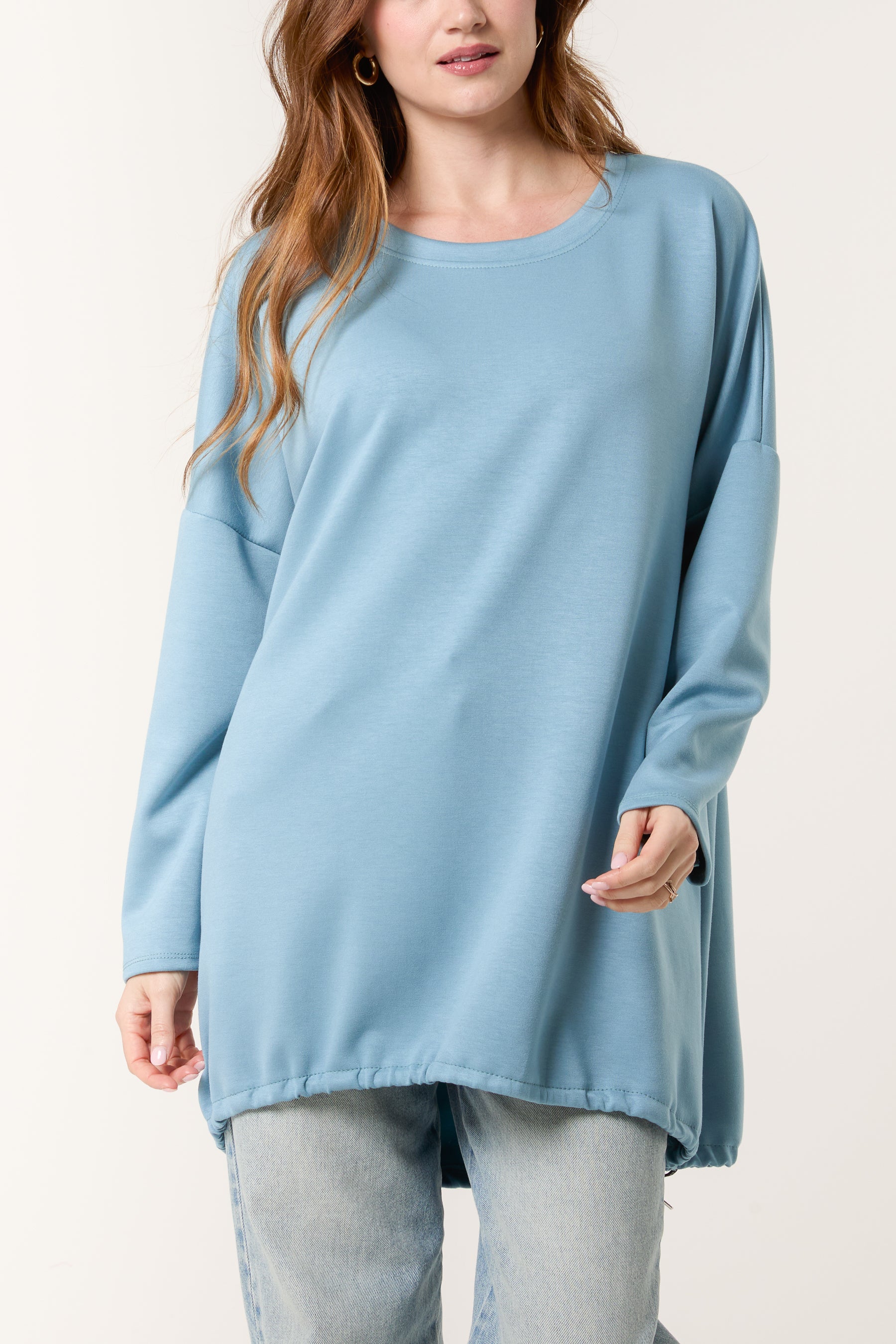 Round Neck Roll Sleeve Sweatshirt