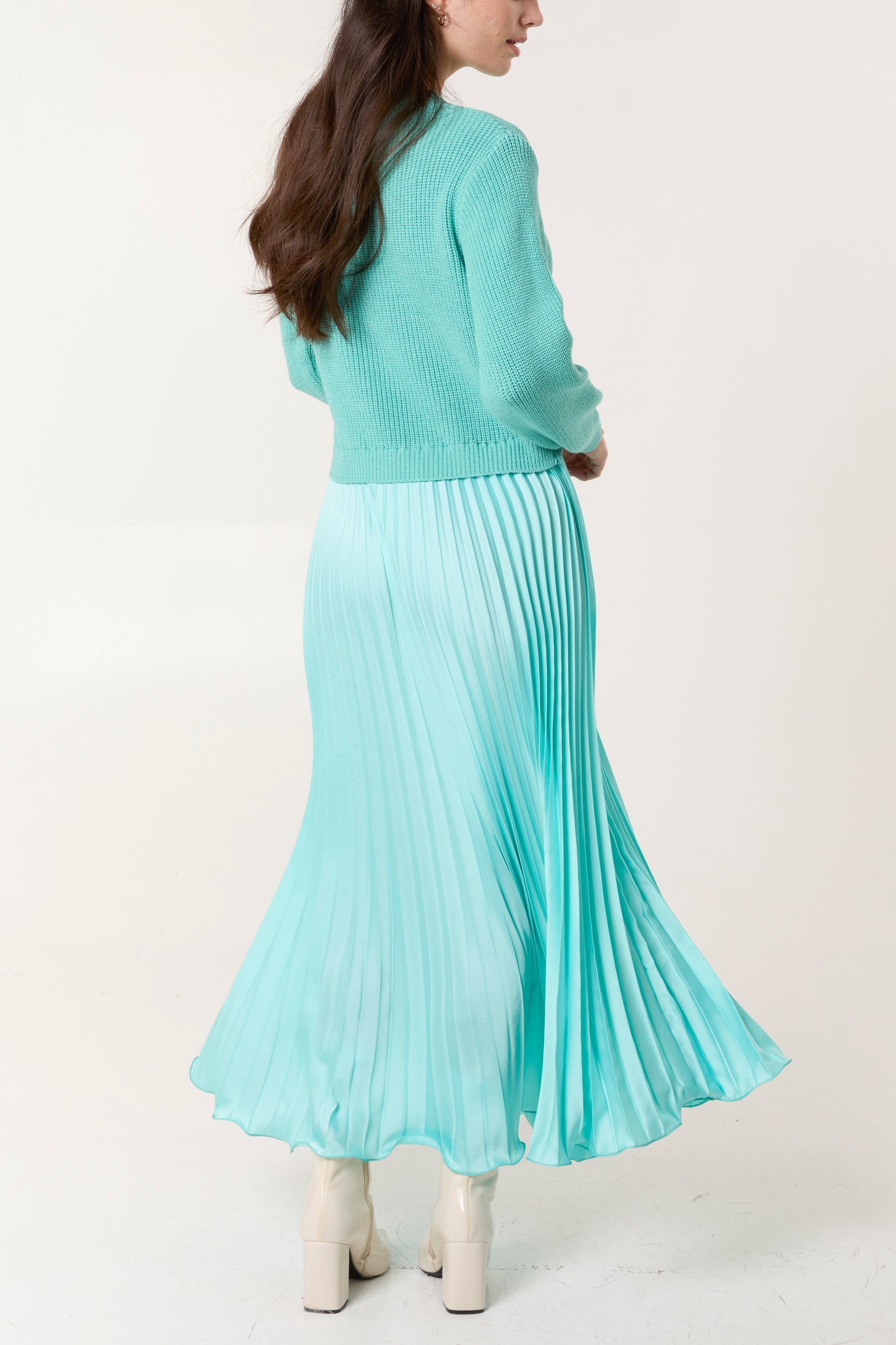 Knitted Top Satin Pleated Skirt Dress