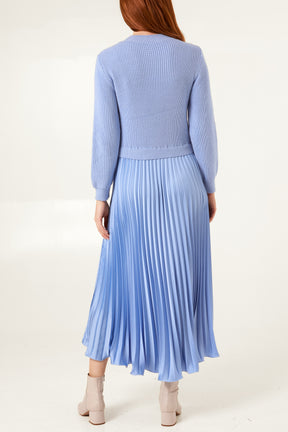 Knitted Top Satin Pleated Skirt Dress