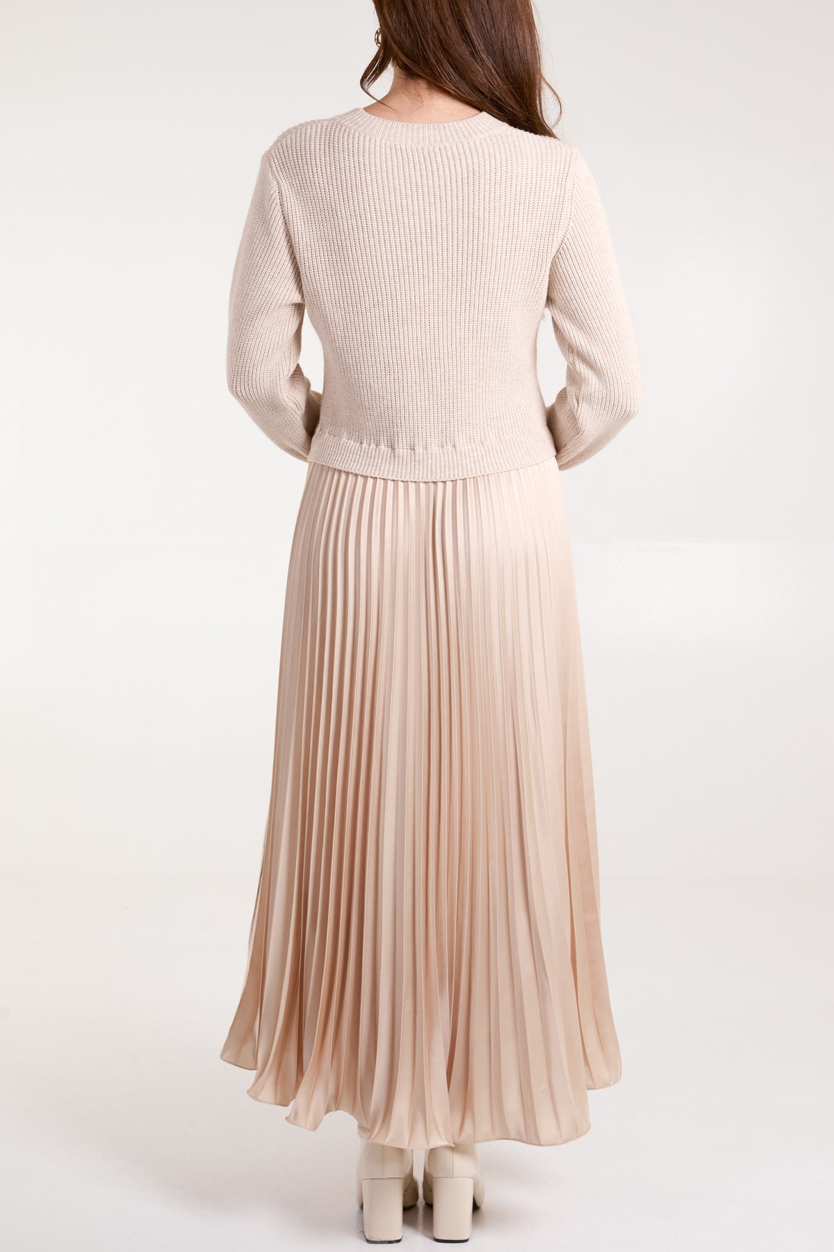 Knitted Top Satin Pleated Skirt Dress