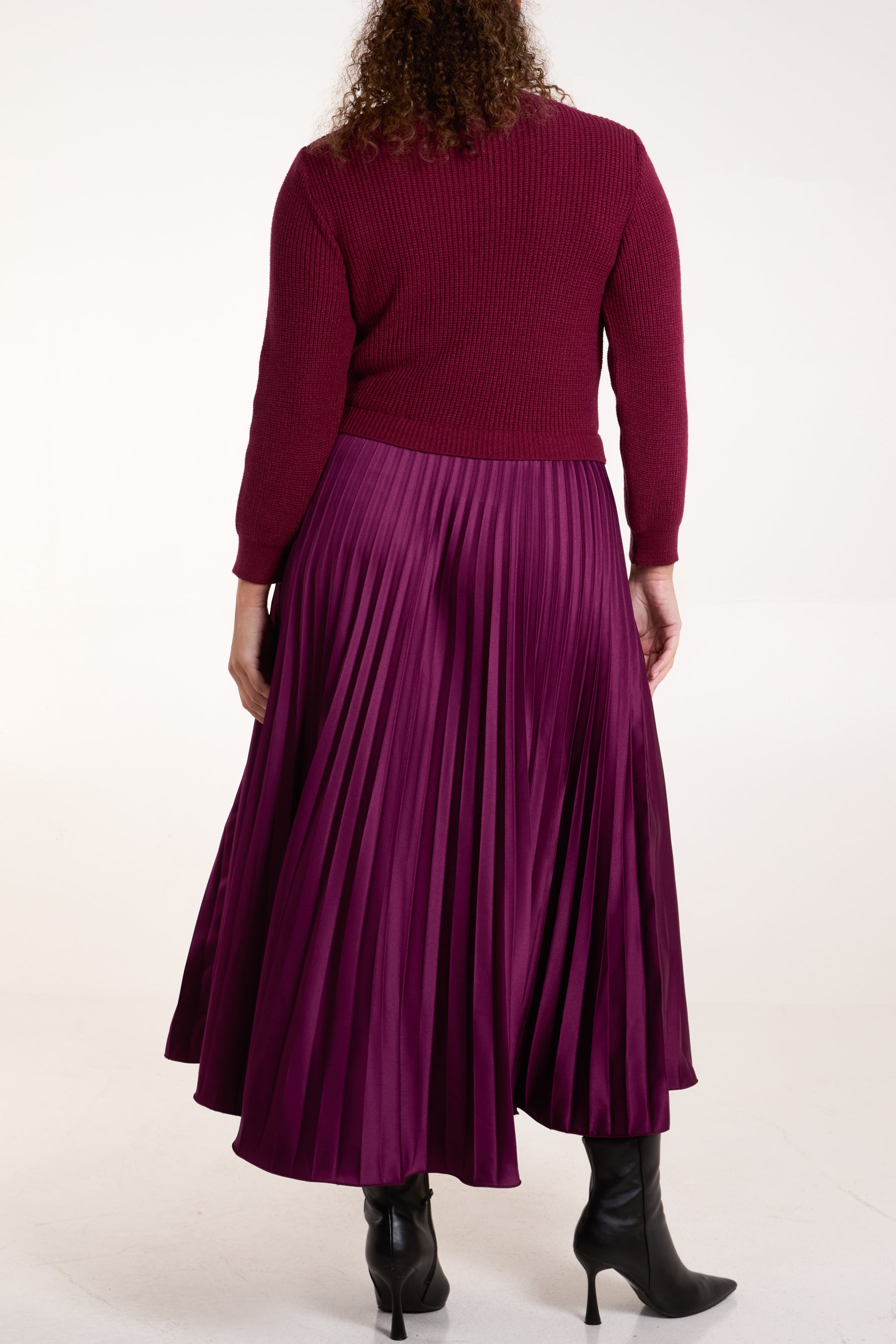 Knitted Top Satin Pleated Skirt Dress