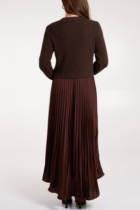 Knitted Top Satin Pleated Skirt Dress