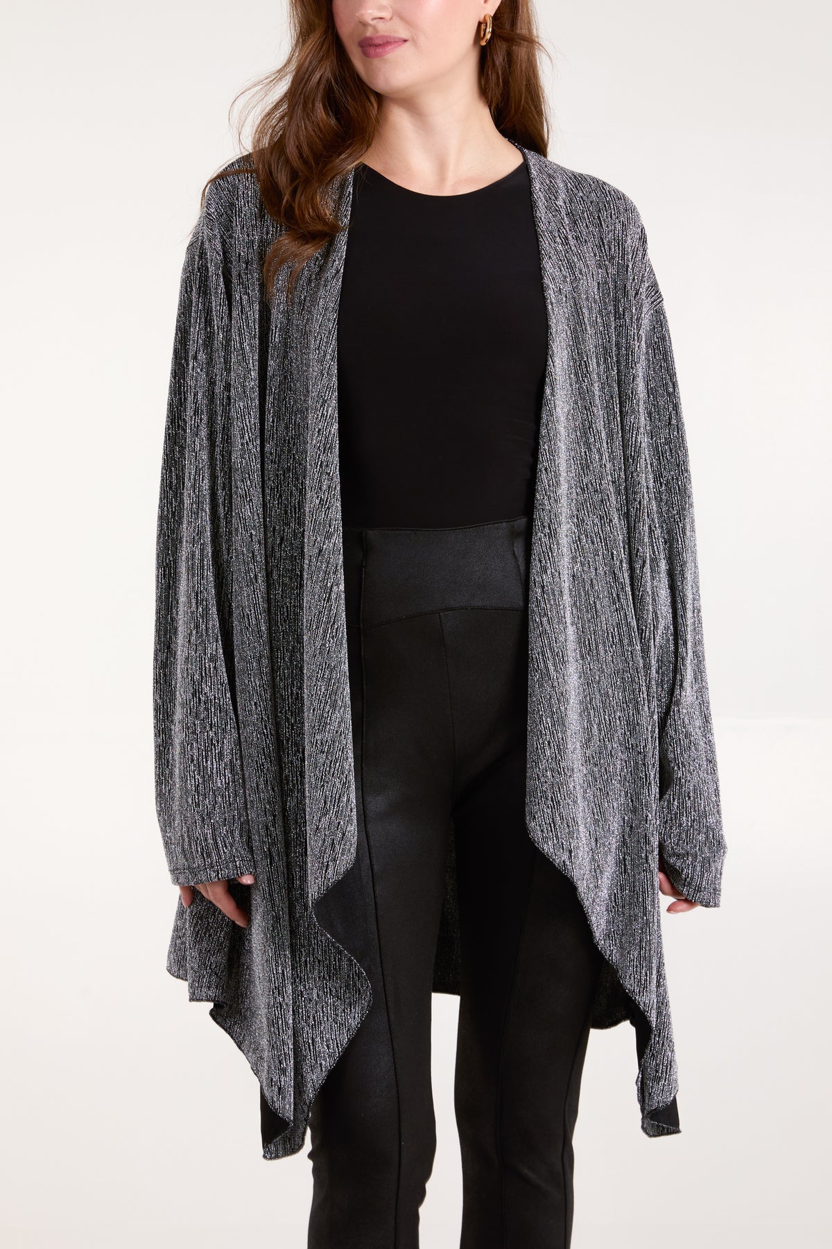 Shimmer Waterfall Drape Front Cardigan