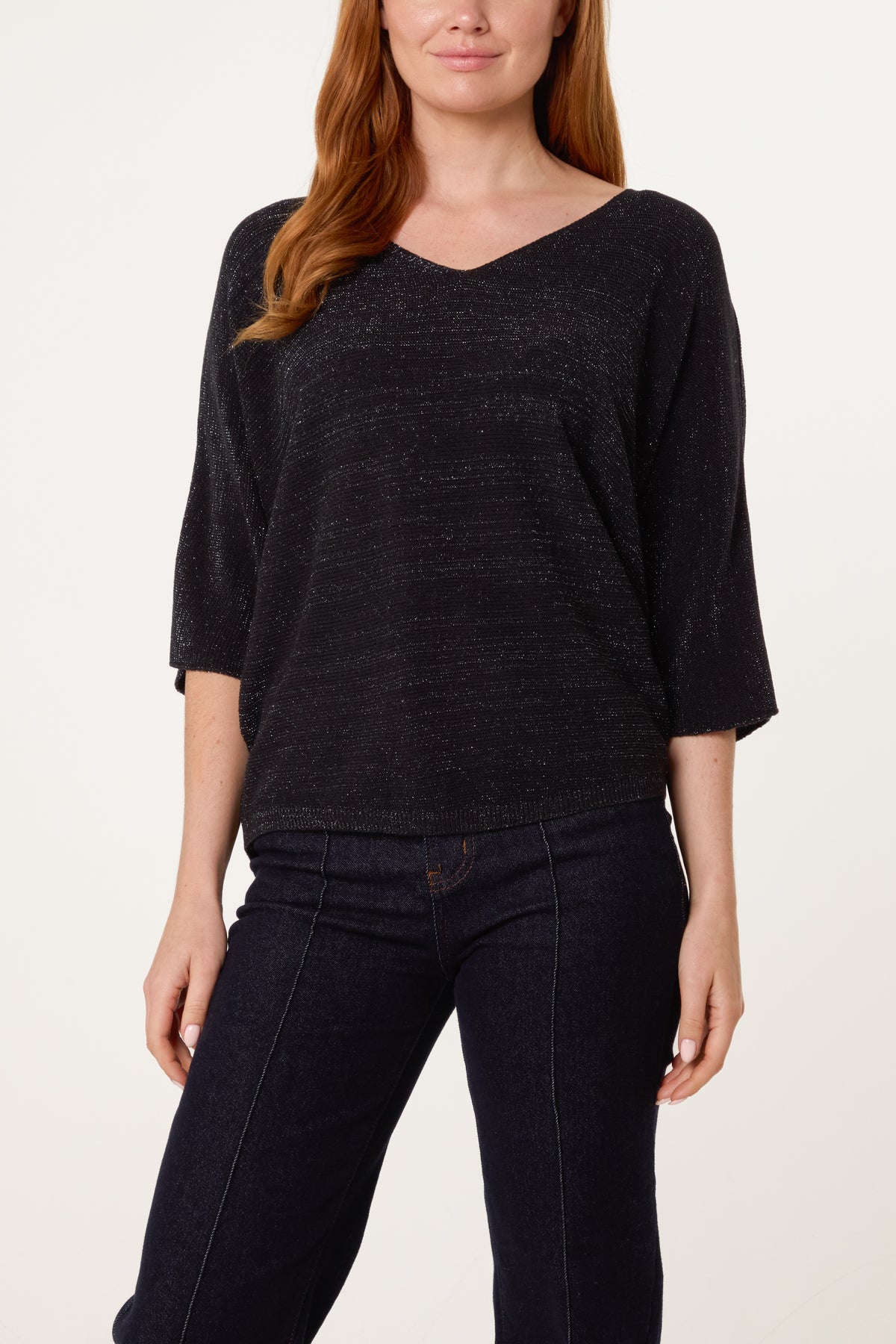 Sparkle Lurex V-Neck Knitted Top