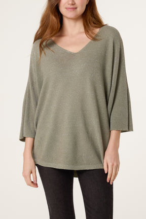 Sparkle Lurex V-Neck Knitted Top