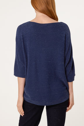 Sparkle Lurex V-Neck Knitted Top