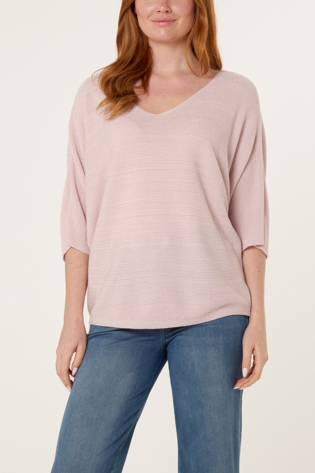 Sparkle Lurex V-Neck Knitted Top