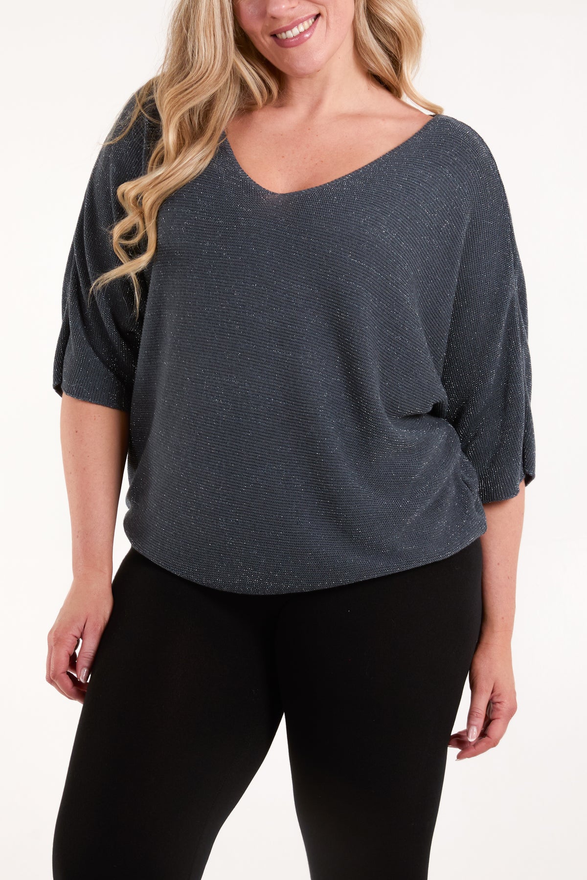 Sparkle Lurex V-Neck Knitted Top